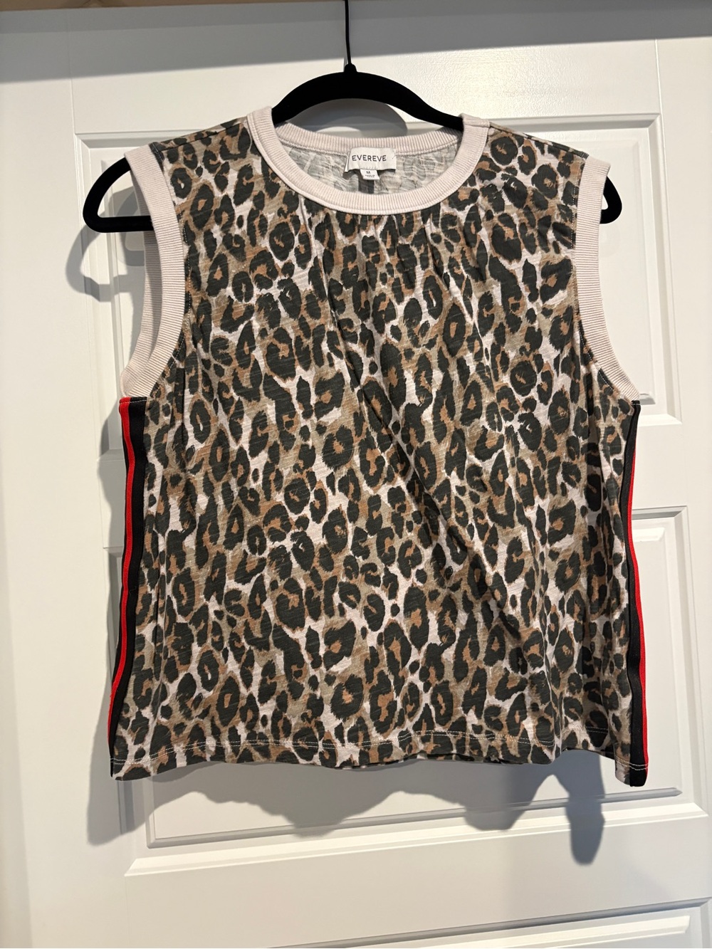 Evereve Leopard Print Sleeveless Top with Red Side Stripe